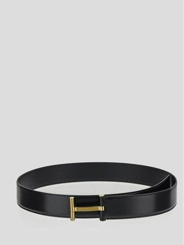 T Buckle Smooth Leather Belt Black - TOM FORD - BALAAN 1