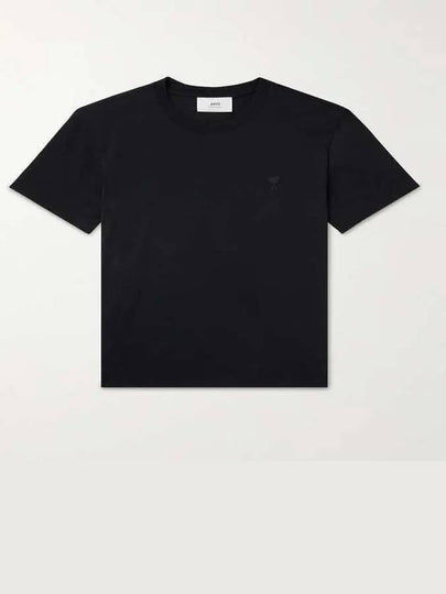 Tone On Tone Heart Logo Organic Cotton Short Sleeve T-Shirt Black - AMI - BALAAN 2