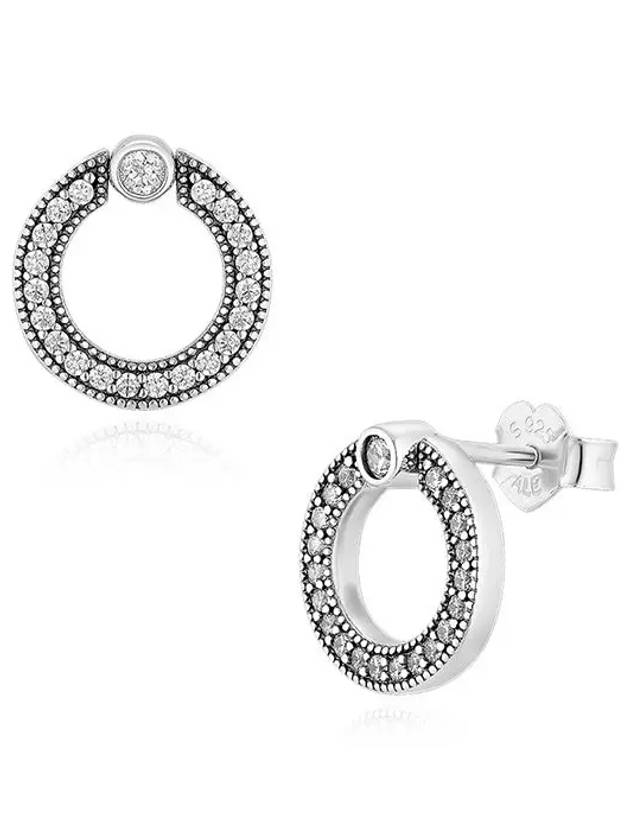 Pave Logo Circle Reversible Stud Earrings Silver - PANDORA - BALAAN 3