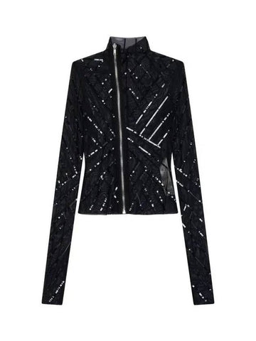 WOMEN Sequin Mesh Zip Up Jacket Black - RICK OWENS - BALAAN 1