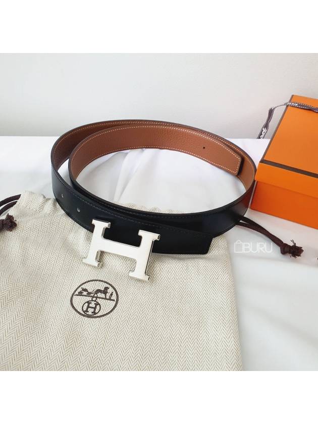 H Buckle 32MM Reversible Leather Belt Gris Moyen Noir Gold - HERMES - BALAAN 2