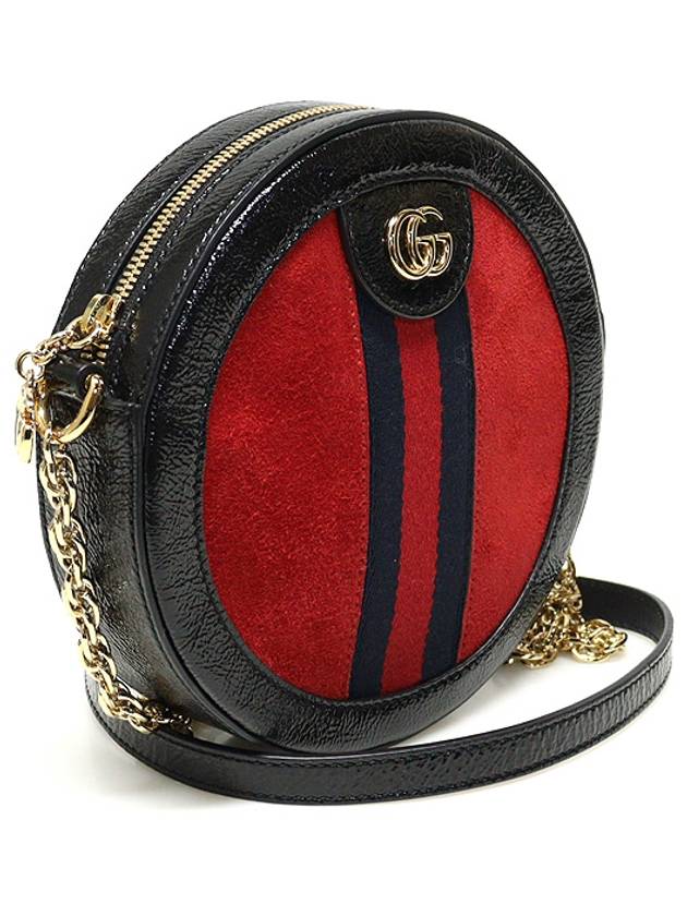 550618 Black patent red suede gold chain Ophidia mini round shoulder bag - GUCCI - BALAAN 3