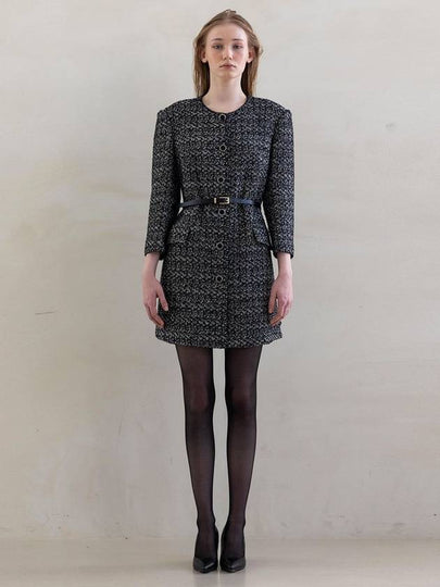 Women's French Wool Tweed Jacket Dress Black - DEFEMME - BALAAN 2