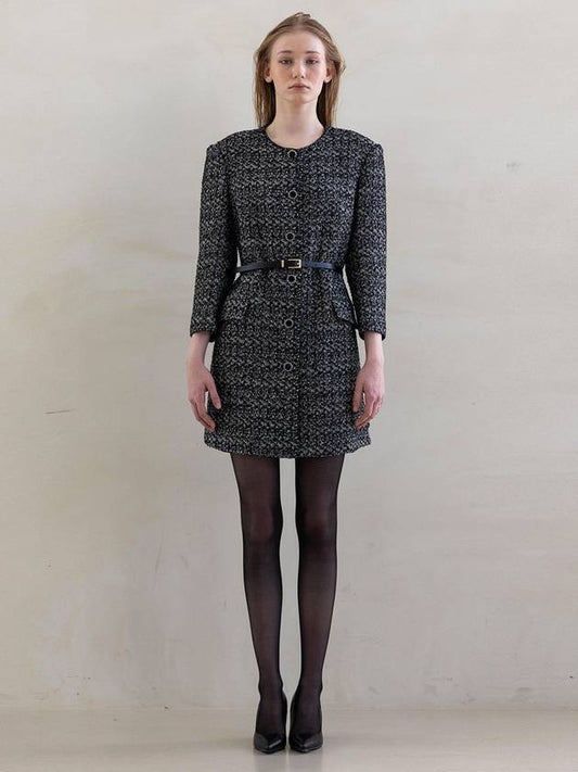 French wool tweed jacket midi dress black - DEFEMME - BALAAN 2