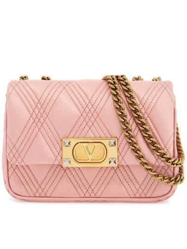 borsa a spalla small rock-chic rosa geranio in pelle - VALENTINO - BALAAN 1