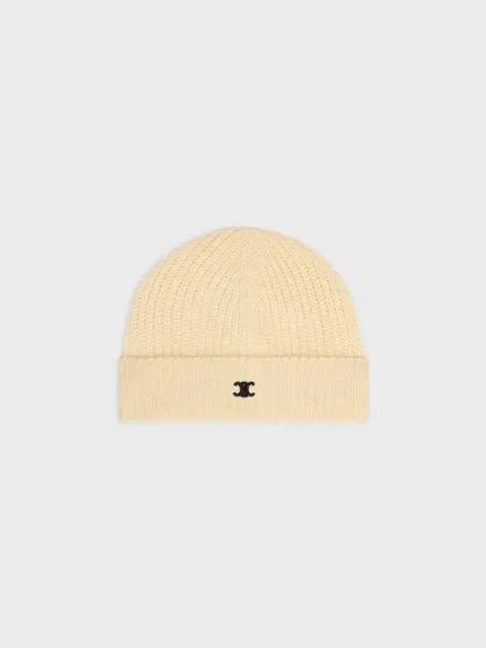 Triomphe Logo Cotton Beanie Ivory - CELINE - BALAAN 2