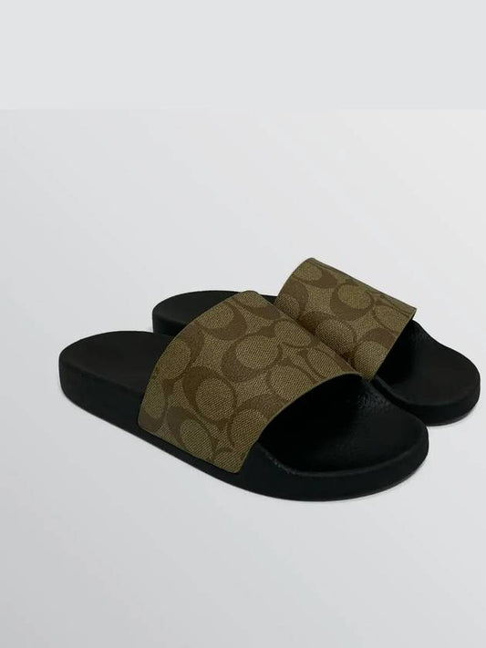 Signature Coated Canvas Slippers G3474 Khaki Black - COACH - BALAAN 1