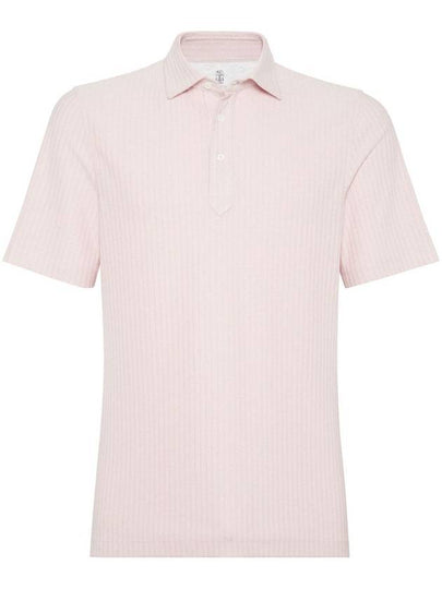 Ribbed Knit Short Sleeve Polo Shirt Pink - BRUNELLO CUCINELLI - BALAAN 2