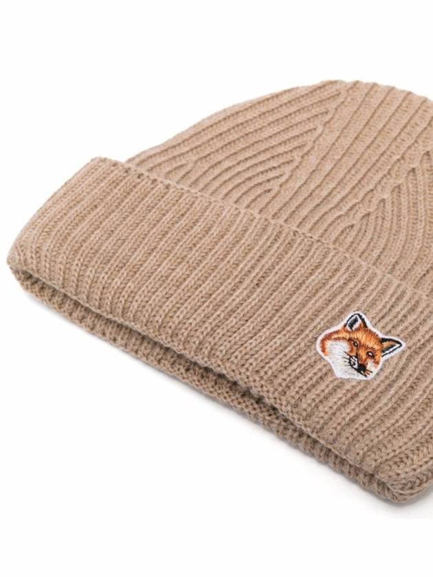 Fox Head Patch Ribbed Beanie Beige - MAISON KITSUNE - BALAAN 3