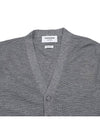 4-Bar Striped Waffle High V-Neck Cardigan Light Grey - THOM BROWNE - BALAAN 4