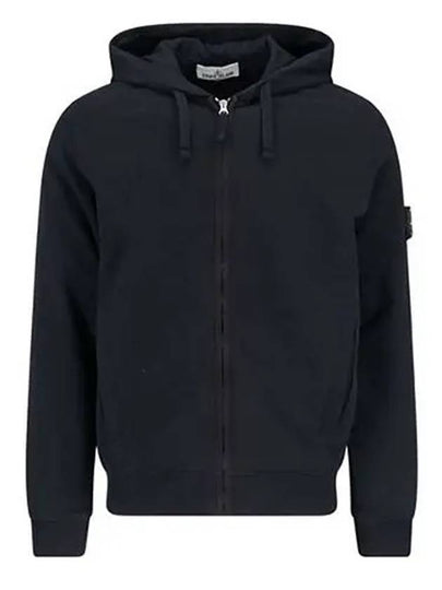 Logo Cotton Zip-Up Hoodie Black - STONE ISLAND - BALAAN 2