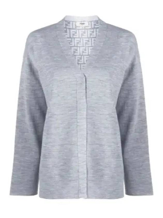 Women's FF Motif V-Neck Cardigan Grey - FENDI - BALAAN 2