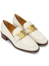 Women's Gold Logo Chain Leather Loafers White - TOD'S - BALAAN 4