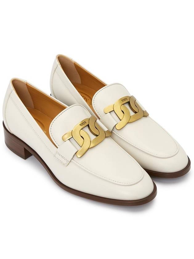 Women's Gold Logo Chain Leather Loafers White - TOD'S - BALAAN 4