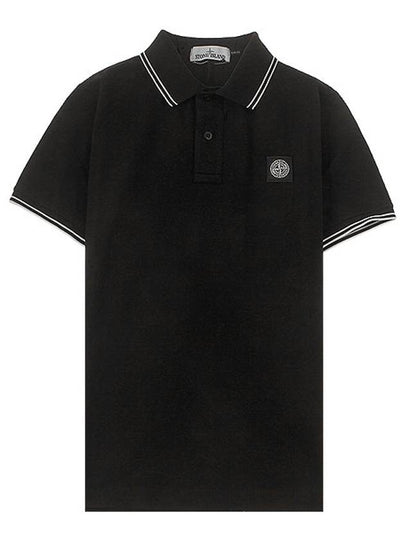 Men's Two Line Wappen Patch Cotton Short Sleeve Polo Shirt Black - STONE ISLAND - BALAAN 2