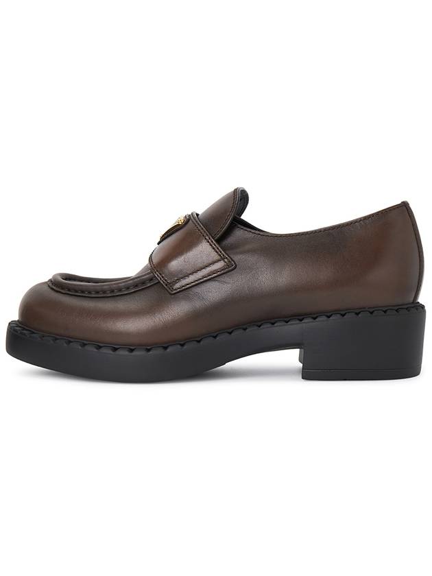 Triangle Logo Leather Loafers Chocolate - PRADA - BALAAN 4