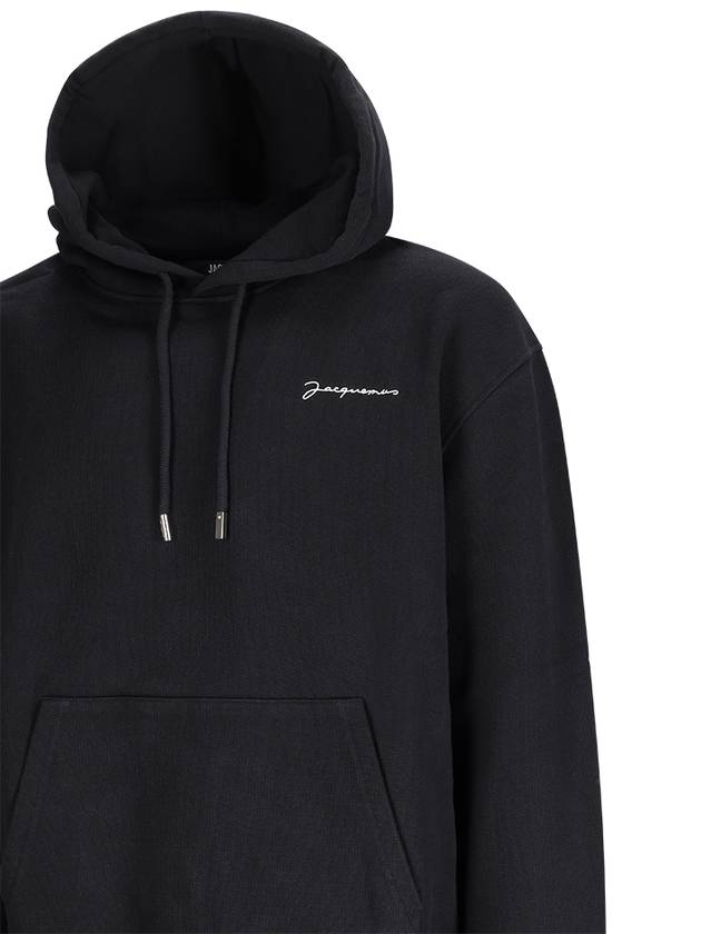 Le Brode Embroidered Logo Cotton Hoodie Black - JACQUEMUS - BALAAN 4