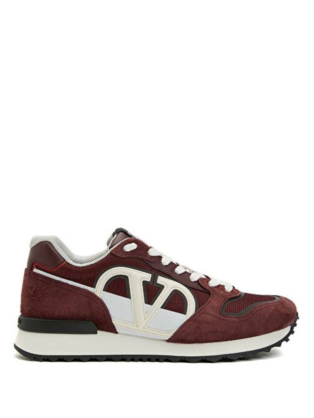 V Logo Face Low Top Sneakers Burgundy - VALENTINO - BALAAN 1