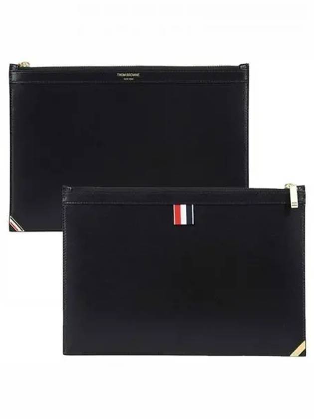 Three Stripes Tab Enamel Corner In Box Document Small Clutch Bag Black - THOM BROWNE - BALAAN 2