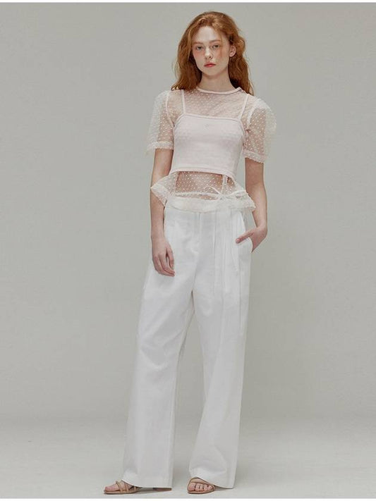 Ribbon cotton two tuck wide pants_White - OPENING SUNSHINE - BALAAN 2