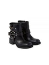 Vintage Look Leather Middle Boots Black - MIU MIU - BALAAN 2