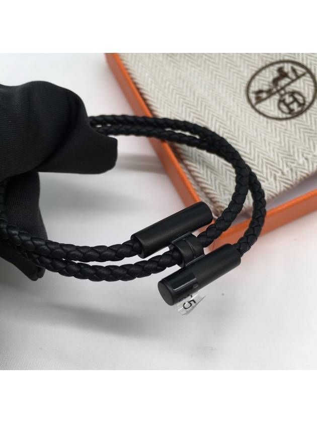 Tournis Tresse Leather Bracelet Noir - HERMES - BALAAN 6