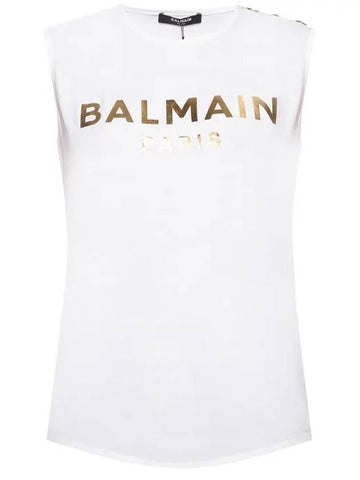 Women Gold Logo Sleeveless White - BALMAIN - BALAAN.