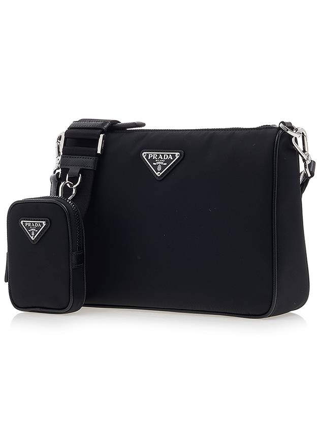 Triangle Logo Re-Nylon Saffiano Leather Shoulder Bag Black - PRADA - BALAAN 3