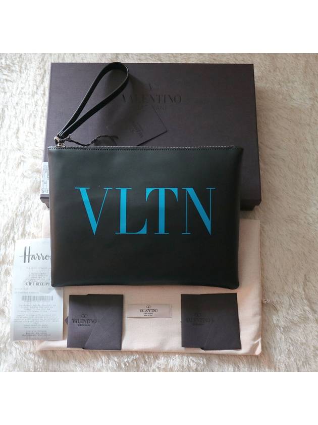 VLNT Logo Calfskin Clutch Bag Black - VALENTINO - BALAAN 9