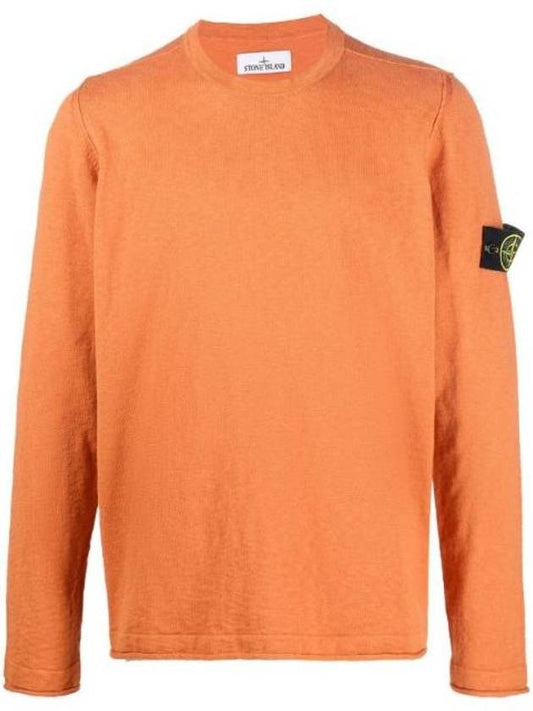 Logo Patch Crew Neck Cotton Nylon Knit Top Orange - STONE ISLAND - BALAAN 1