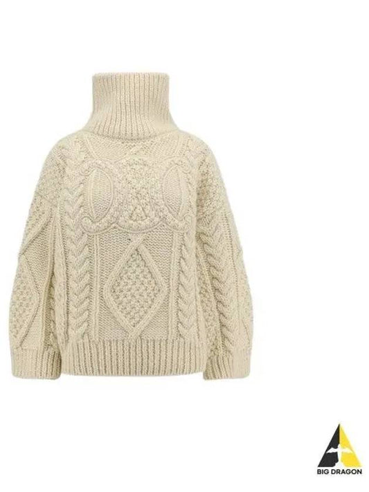 High-neck Aran Alpaca Knit Top Off White - CELINE - BALAAN 2
