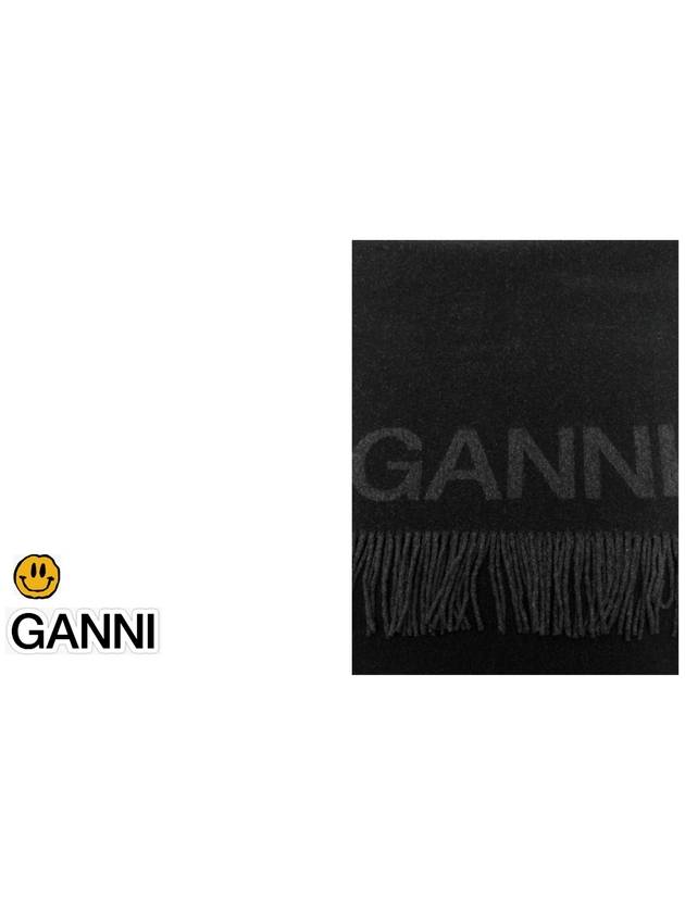 logo wool muffler black - GANNI - BALAAN.