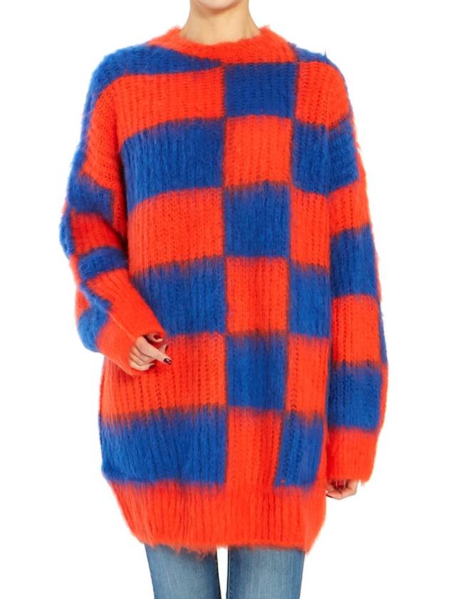 Women's Crew Neck Oversized Check Knit Top Orange - MSGM - BALAAN 6