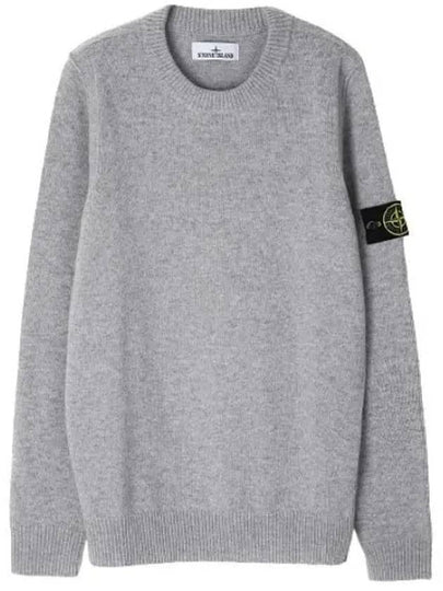 Logo Patch Crew Neck Wool Knit Top Grey Melange - STONE ISLAND - BALAAN 2