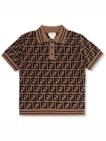 Kids FF Motif Polo Short Sleeve T-Shirt Brown - FENDI - BALAAN 2