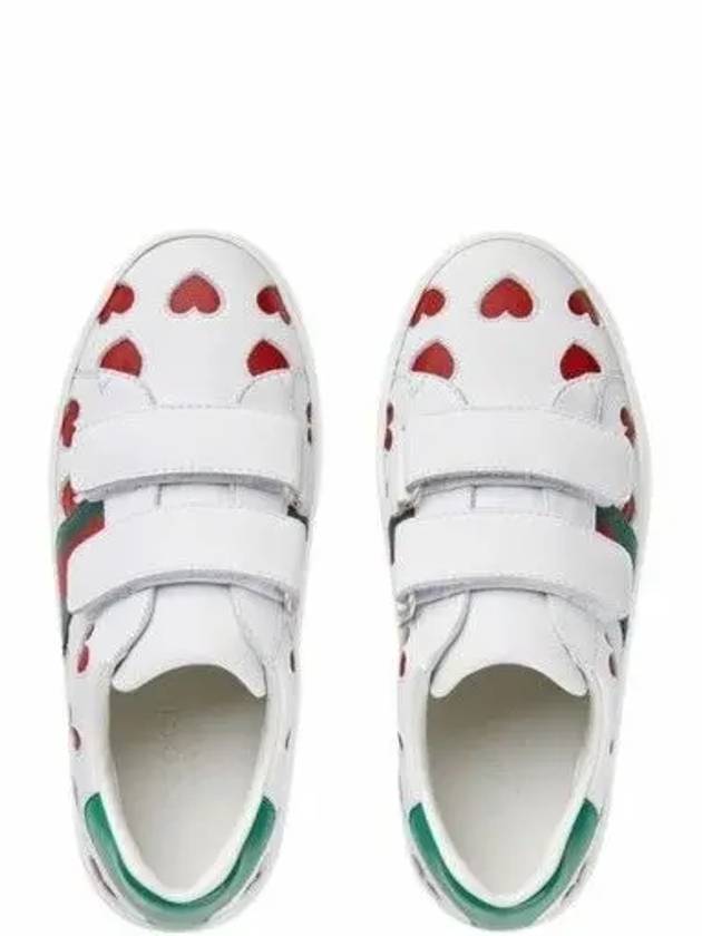 Kids heart pattern three stripe tab velcro ace sneakers white 682222 CPWB0 9065 - GUCCI - BALAAN 3