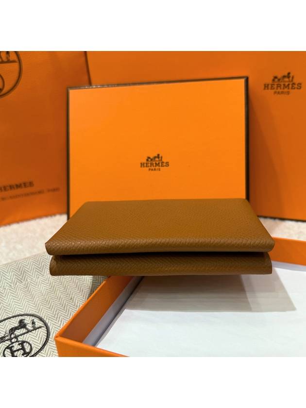 Card Wallet Appsong Goatskin Palladium Calvi Duo Brown - HERMES - BALAAN 3