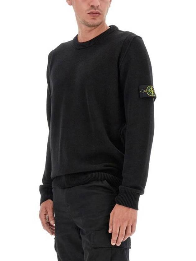 Regular Fit Crew Neck Wool Knit Top Black - STONE ISLAND - BALAAN 4