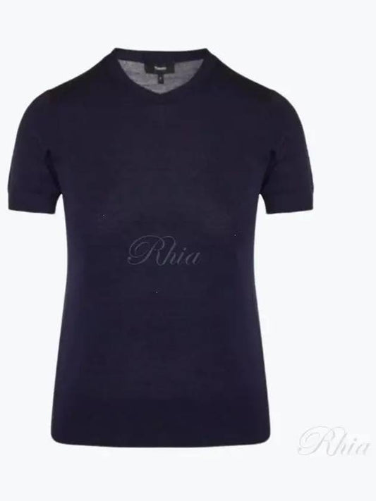 Women's Regal Wool Slim Crew Neck Short Sleeve T-Shirt Blue - THEORY - BALAAN 2