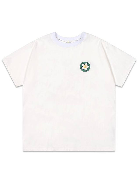 Round News Short Sleeve T-Shirt White Green MCSS24HT7GR - MACKY - BALAAN 2