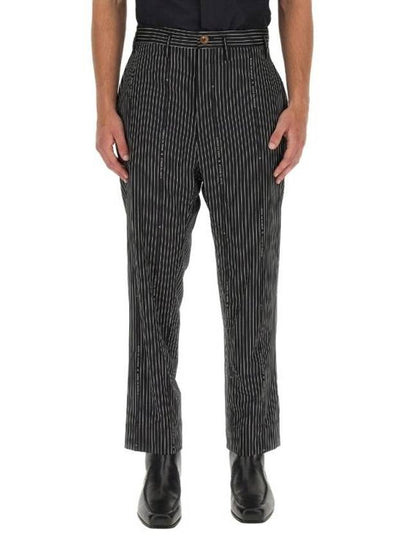 Striped Cropped Virgin Wool Straight Pants Black - VIVIENNE WESTWOOD - BALAAN 2