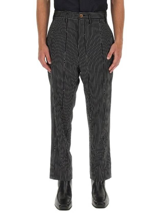 Striped Cropped Virgin Wool Straight Pants Black - VIVIENNE WESTWOOD - BALAAN 1