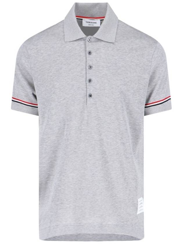 Lightweight Cotton Short Sleeve Polo Shirt Grey - THOM BROWNE - BALAAN 2