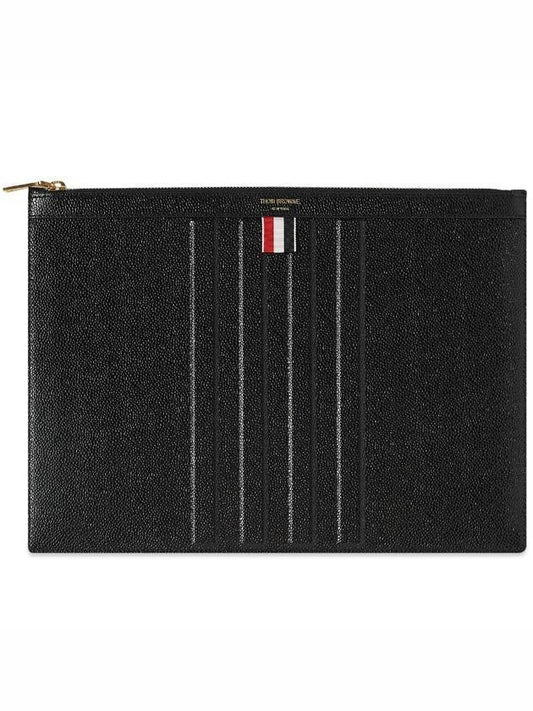 Three Stripes Tab Pebble Grain Leather Diagonal Medium Clutch Bag Black - THOM BROWNE - BALAAN 1