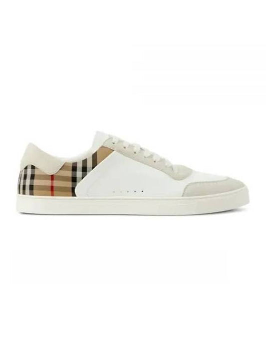 Check Leather Suede Sneakers Natural White Archive Beige - BURBERRY - BALAAN 1