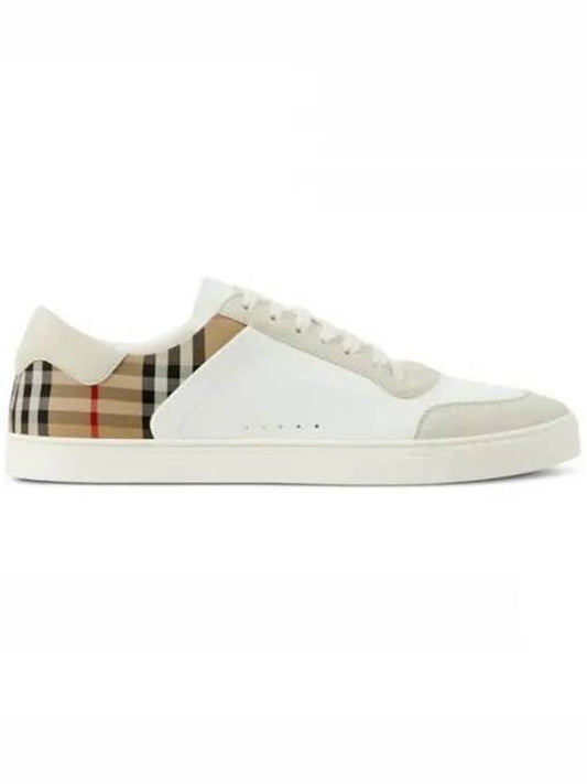 Check Leather Suede Sneakers Natural White Archive Beige - BURBERRY - BALAAN 1