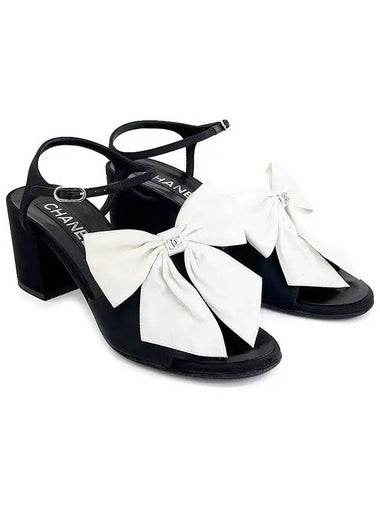 24A Ribbon Sandal Heel 36 5 Black White 4ET1351 - CHANEL - BALAAN 1