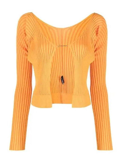 La Maille Pralu Longue Micro Charm Logo Cardigan Light Orange - JACQUEMUS - BALAAN 2