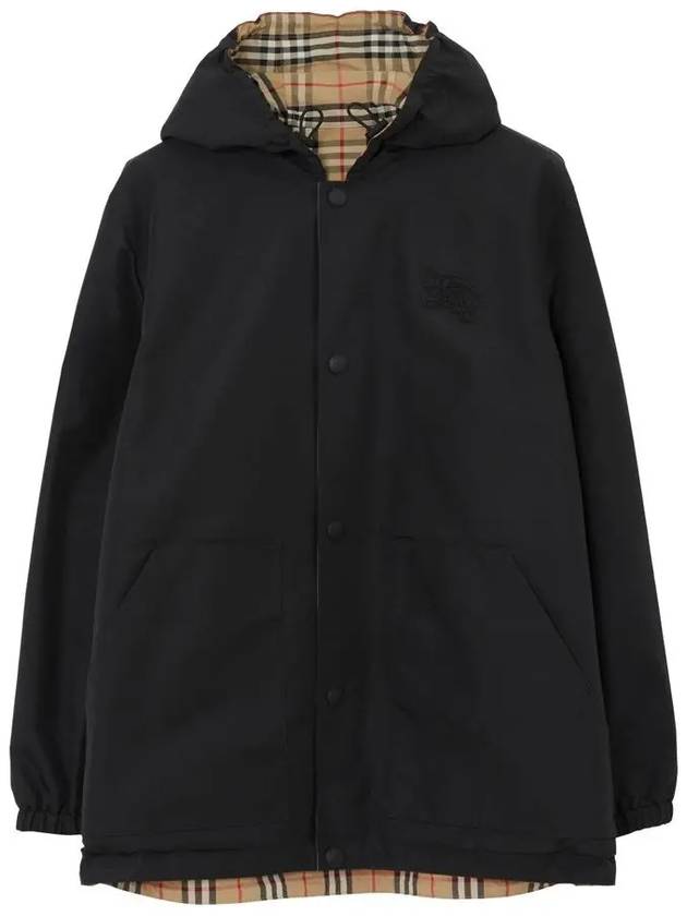 Reversible Check Nylon Hooded Jacket Black Beige - BURBERRY - BALAAN 3