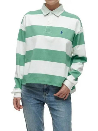 W Striped Cropped Jersey Rugby Shirt Green - POLO RALPH LAUREN - BALAAN 2